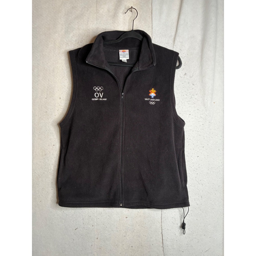 Vintage Salt Lake 2002 Winter Olympics Fleece Vest Black Olympic Village Mens L